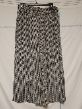 Loft Womens Chevron Striped Wide Leg Linen Blend Pull On Pants Sm Neutral